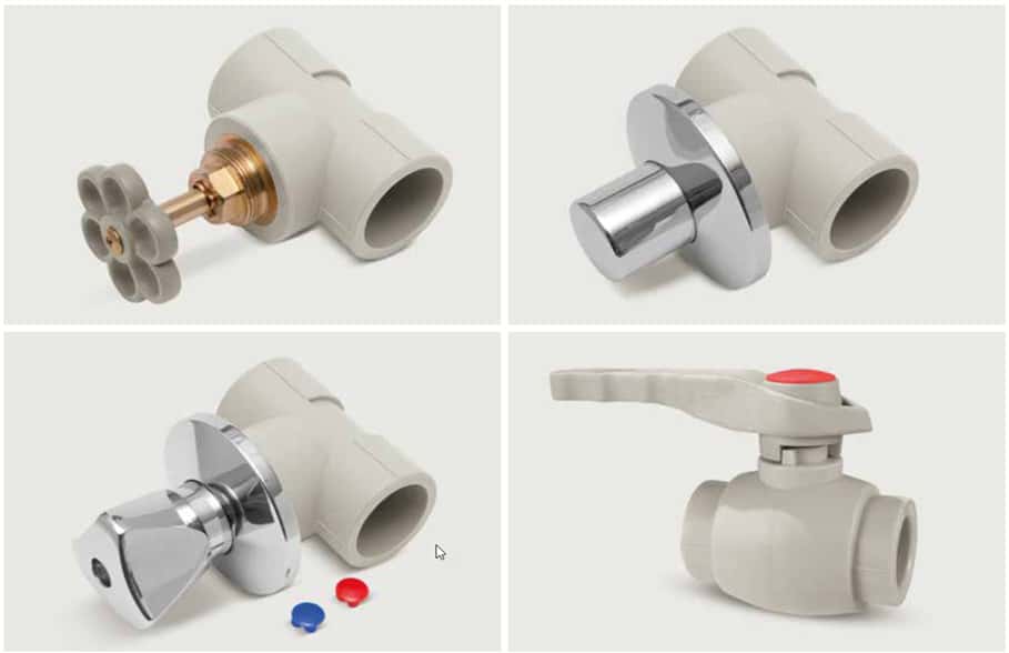 KAN-therm - System PP - Fittings and switches with caps and ball valves.